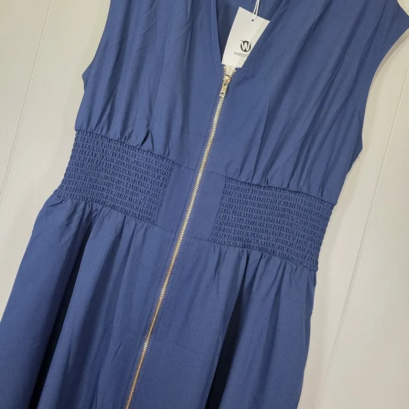 Wenrine Navy Blue Summer Smocked Dress Size XL - Picture 4 of 12